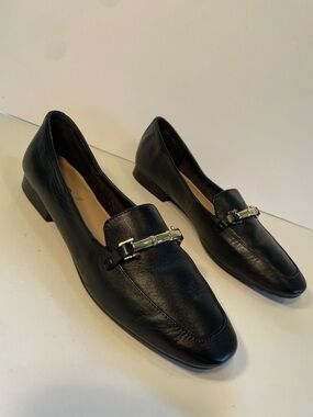 ALDO Leather Loafers Womens 7.5 Slip On Black Horsebit Buckle Flats Old Money